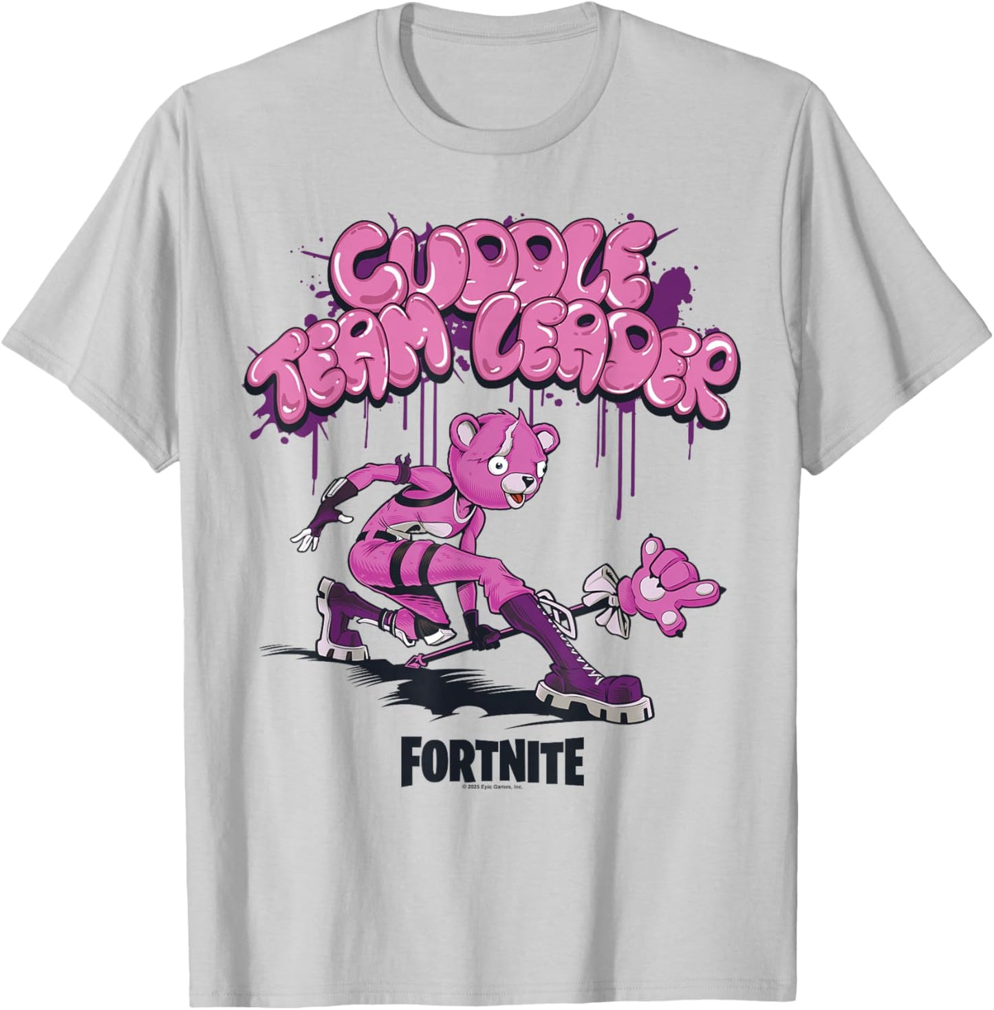 Fortnite Cuddle Team Leader Bubble Text Attack Pose T-Shirt - T-Shirt | Ash