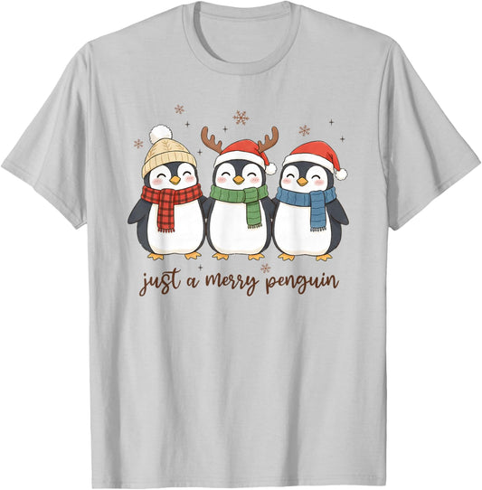 Just A Merry Penguin Christmas Holiday Cozy Winter Animals T-Shirt - T-Shirt | Ash