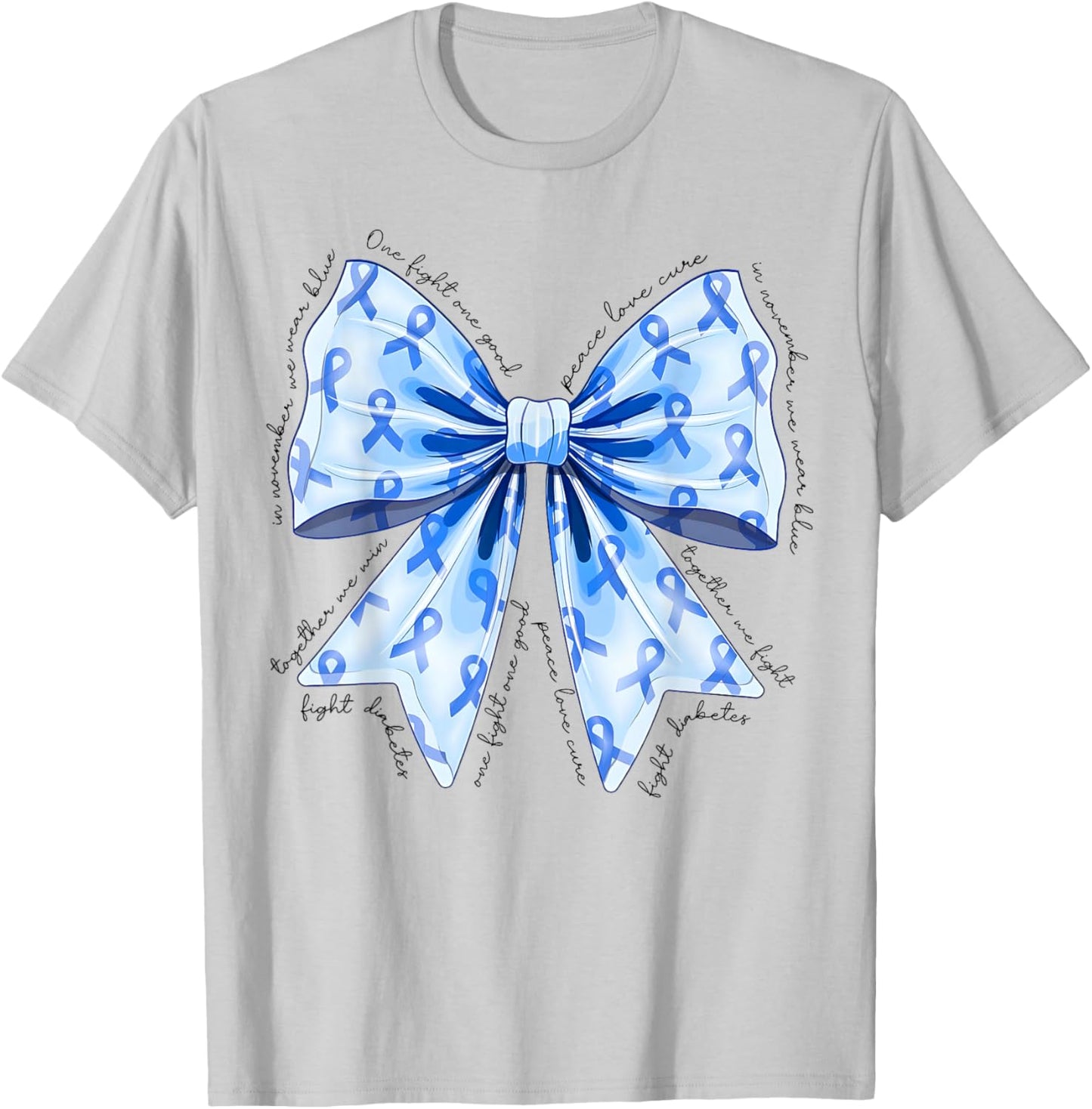 Coquette Bow in November We Wear Blue for Diabetes Awareness T-Shirt - T-Shirt | Ash