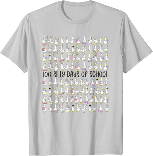 100 Days of Silly Gooses Funny Teacher 100th Day of School T-Shirt - T-Shirt | Ash