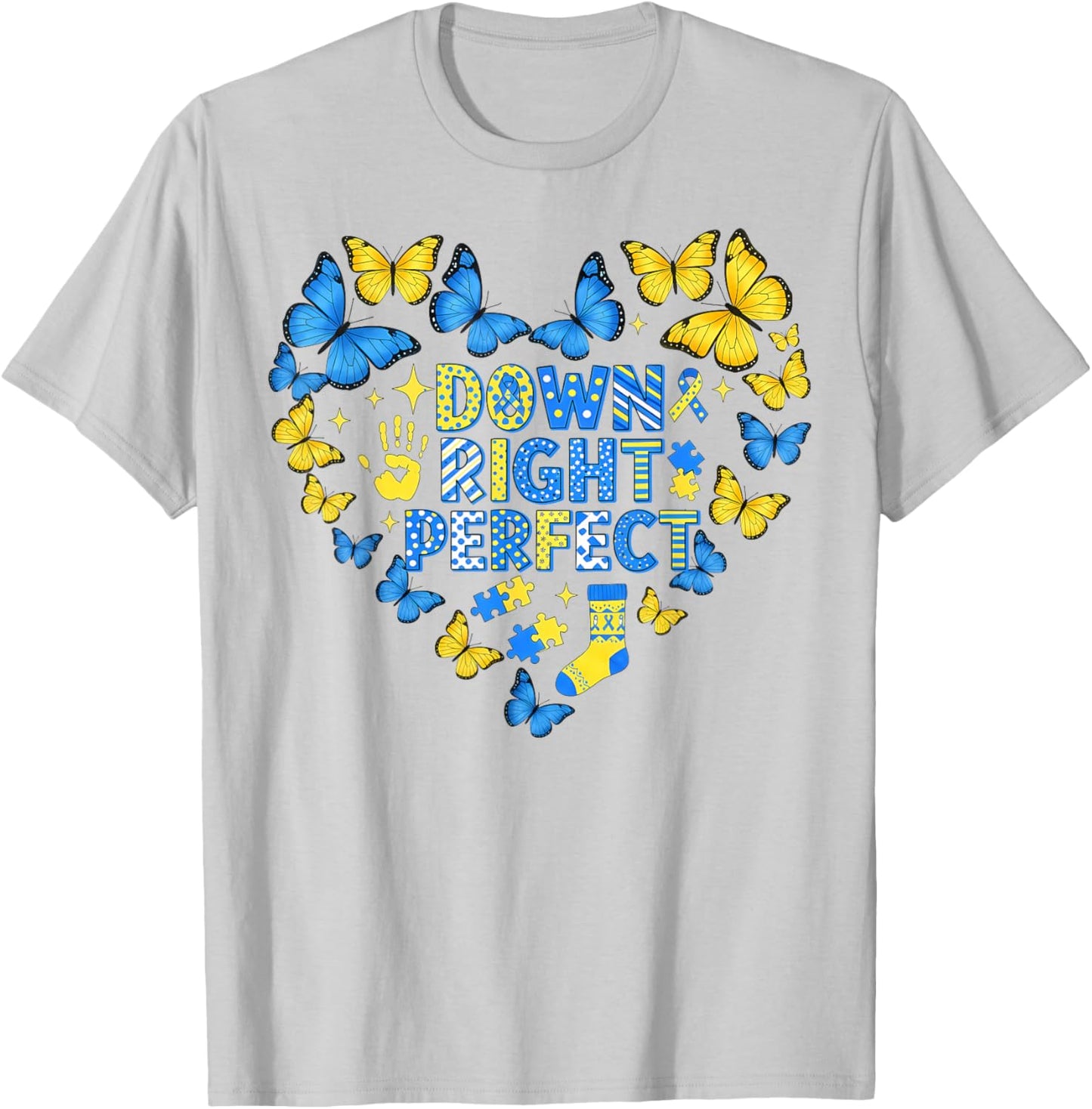 Down Right Perfect Butterflies World Down Syndrome Awareness T-Shirt - T-Shirt | Ash