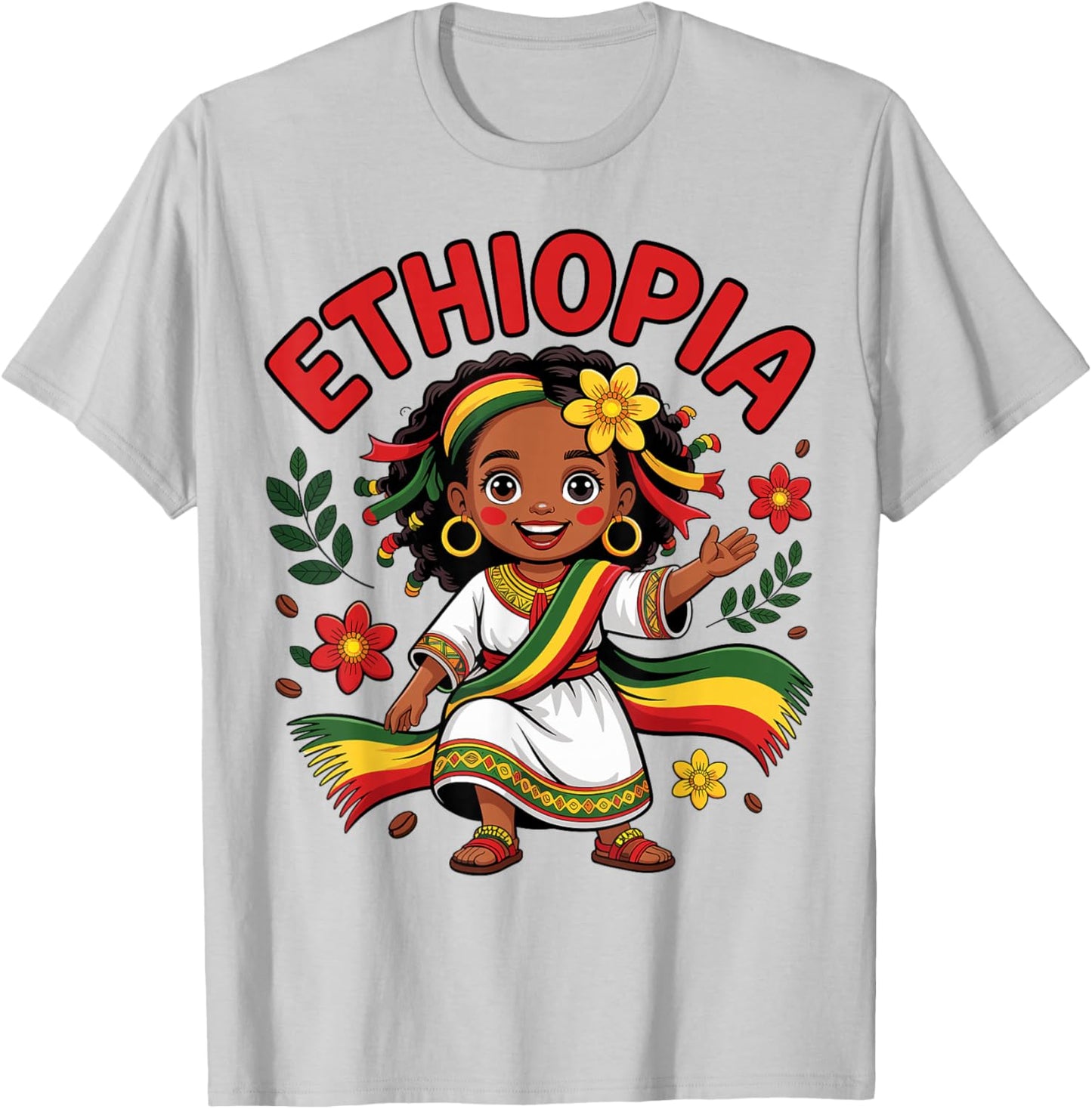 Cute Ethiopian Girl in Traditional Dress for Kids T-Shirt - T-Shirt | Ash