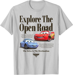 Disney Pixar Cars Explore The Open Road Sally and Lightning T-Shirt - T-Shirt | Ash
