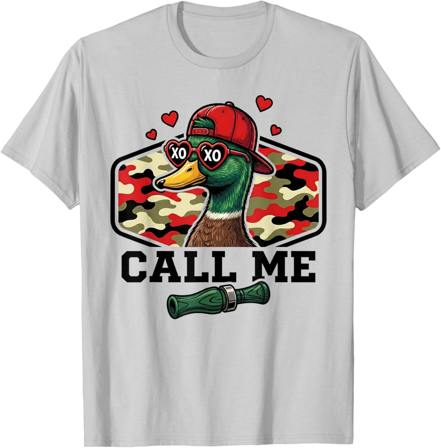 Funny Valentine Duck Hunting Camo Call Me Waterfowl T-Shirt - T-Shirt | Ash