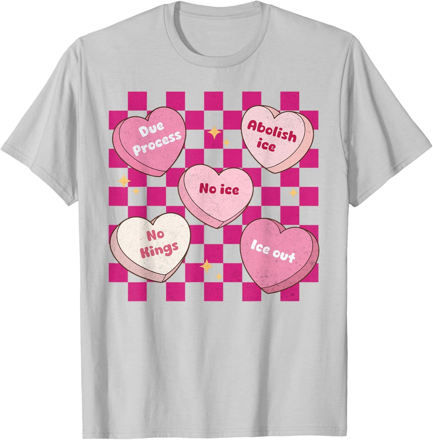 Valentine's Day Candy Heart Funny Abolish Ice Checkered T-Shirt - T-Shirt | Ash