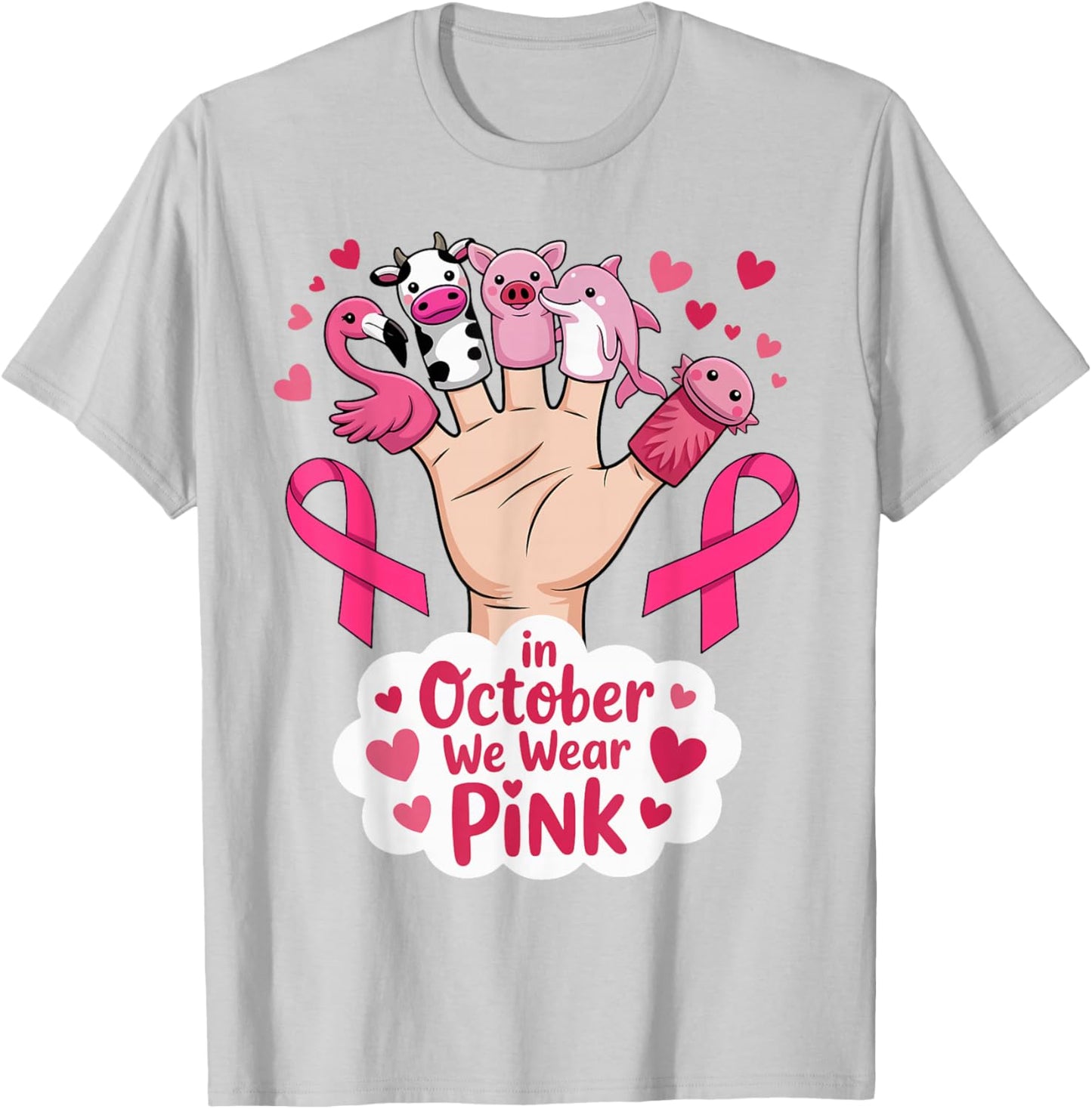 in October We Wear Pink Breast Cancer Awareness Month Kids T-Shirt - T-Shirt | Ash