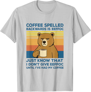 Funny Grizzly Bear Coffee Spelled Backwards Eeffoc Humor T-Shirt - T-Shirt | Ash