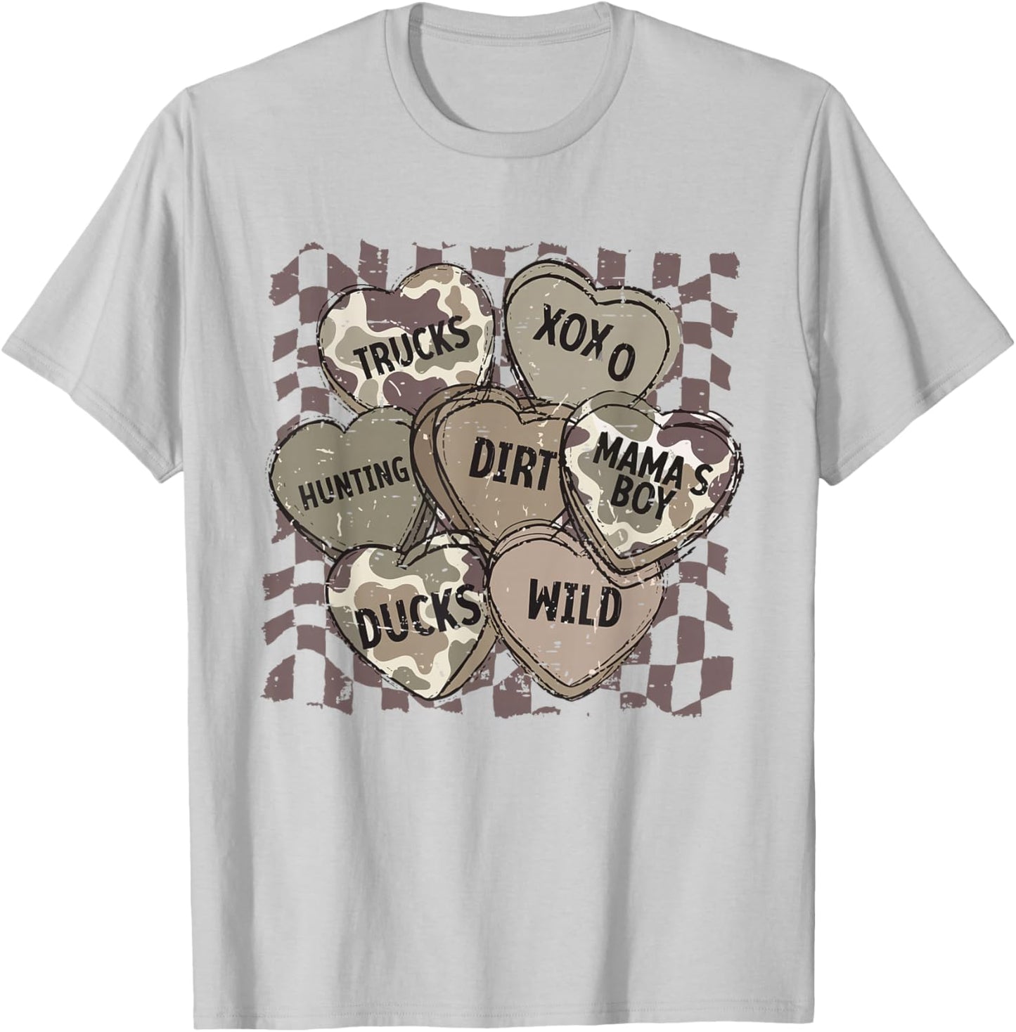 Camo Valentine Hearts Conversation Hunting Duck Truck XOXO T-Shirt - T-Shirt | Ash