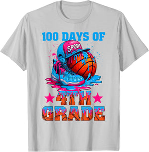 100 Days of 4th Grade Basketball 100th Day of School Boys T-Shirt - T-Shirt | Ash