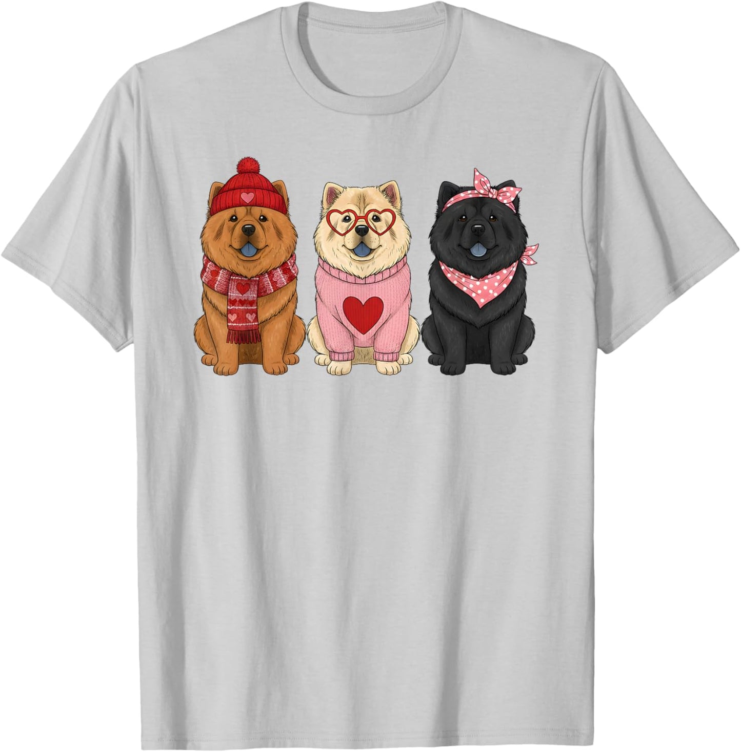 Cute Chow Chow Valentine Dog T-Shirt - T-Shirt | Ash