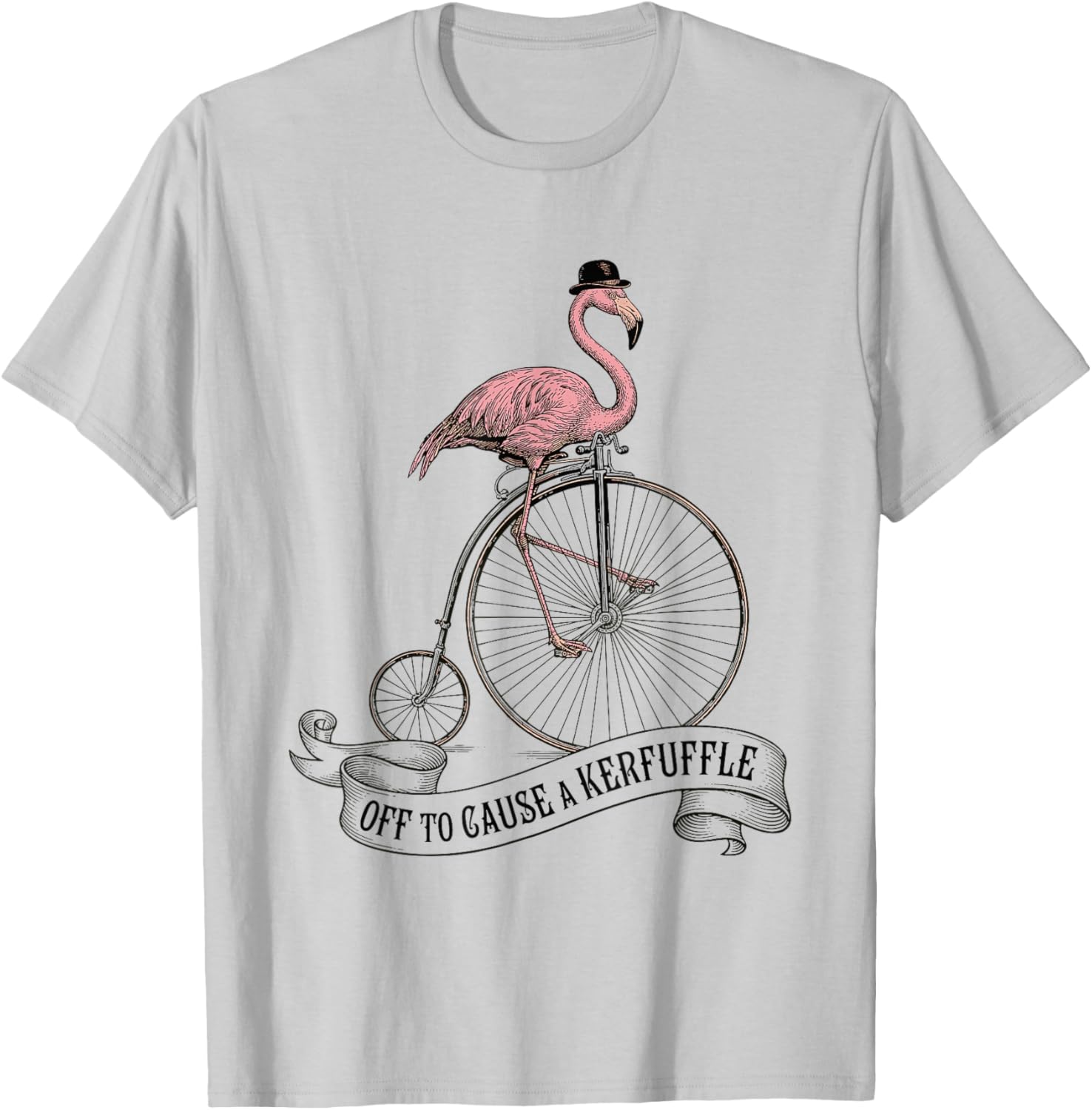 Off to Cause A Kerfuffle Flamingo Funny Birds Vintage Retro T-Shirt - T-Shirt | Ash