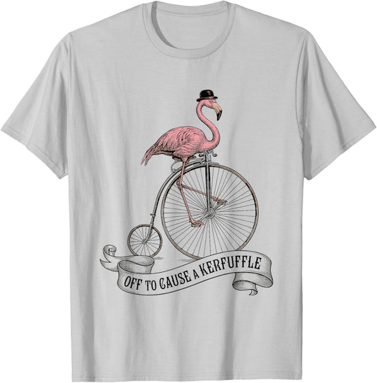 Off to Cause A Kerfuffle Flamingo Funny Birds Vintage Retro T-Shirt - T-Shirt | Ash