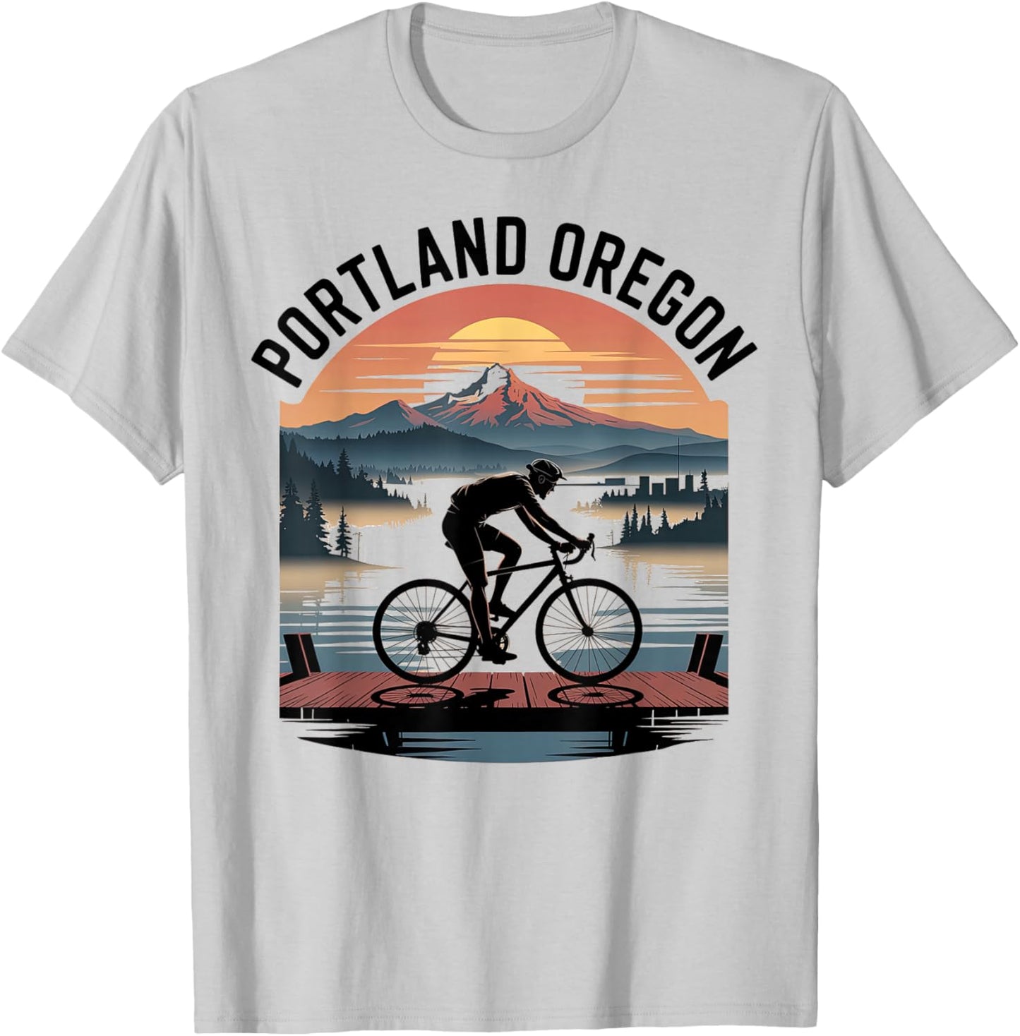 Portland Oregon Scenic Bike Adventure Sunset T-Shirt - T-Shirt | Ash