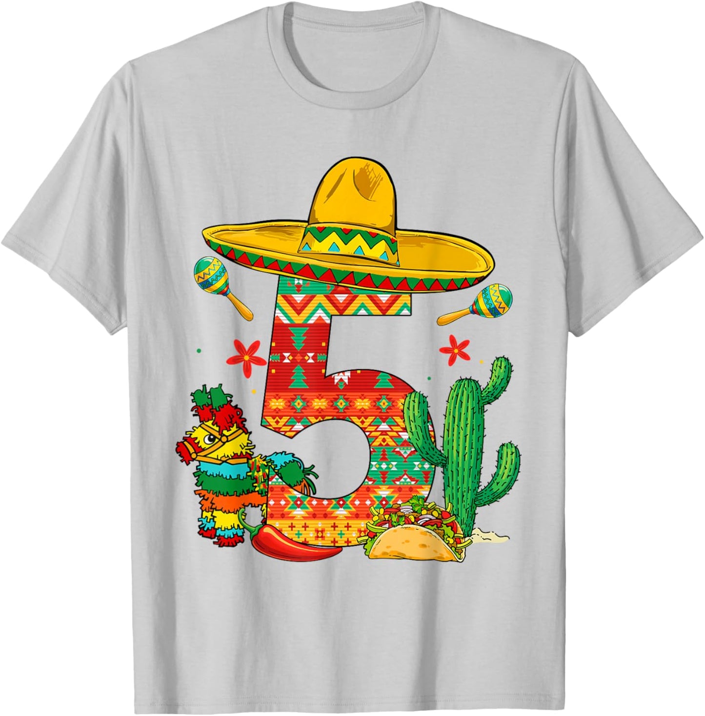 5 Years Old 5th Birthday Cinco De Mayo Fiesta Boy Kid Girl T-Shirt - T-Shirt | Ash