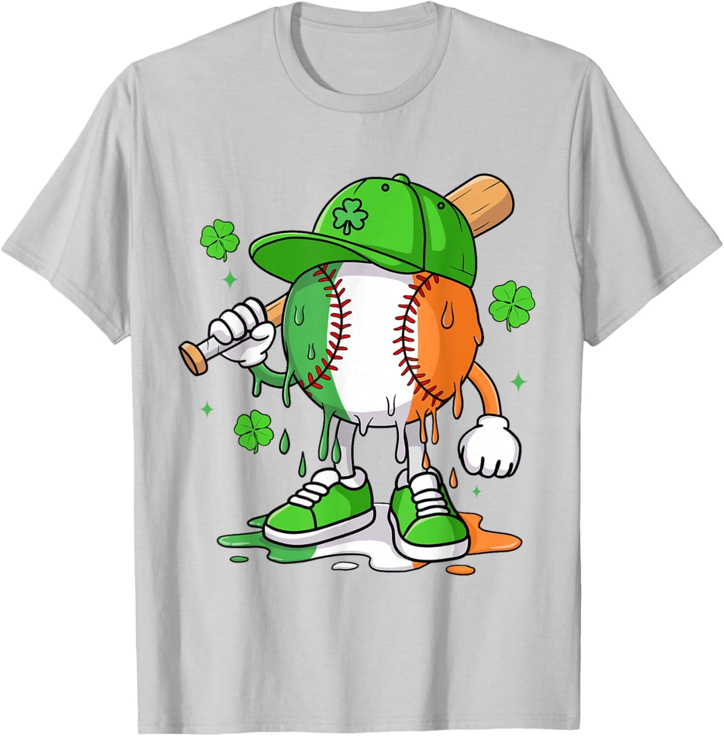 Boys St Patricks Day Irish Flag Kids Baseball Ice Cream Drip T-Shirt - T-Shirt | Ash