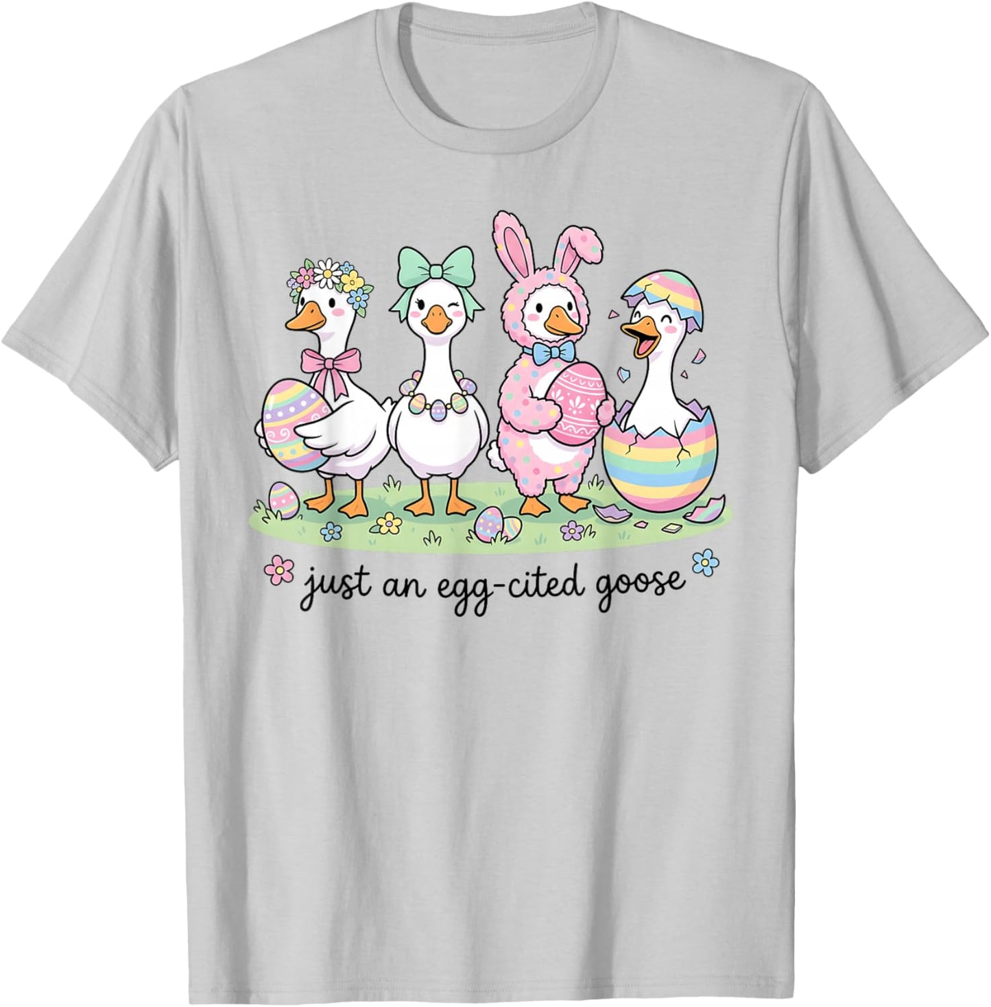 Cute Just an Eggcited Goose Easter Day Girl Women Kid T-Shirt - T-Shirt | Ash