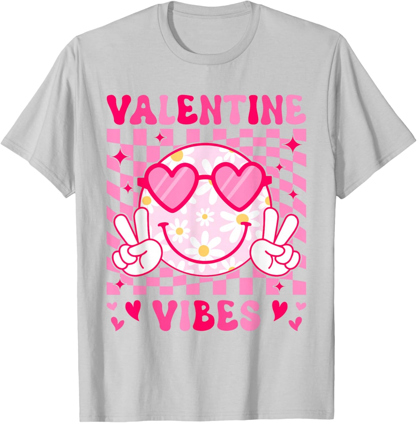 Groovy Valentine Vibes Women Teens Girls Kid Flower T-Shirt - T-Shirt | Ash