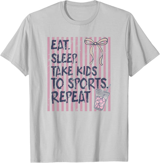 Striped Eat Sleep Take Kids to Sports Repeat, Baseball Mom T-Shirt - T-Shirt | Ash