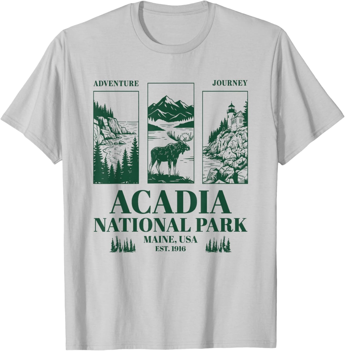 Acadia National Park Maine Retro Vintage Nature Graphic T-Shirt - T-Shirt | Ash