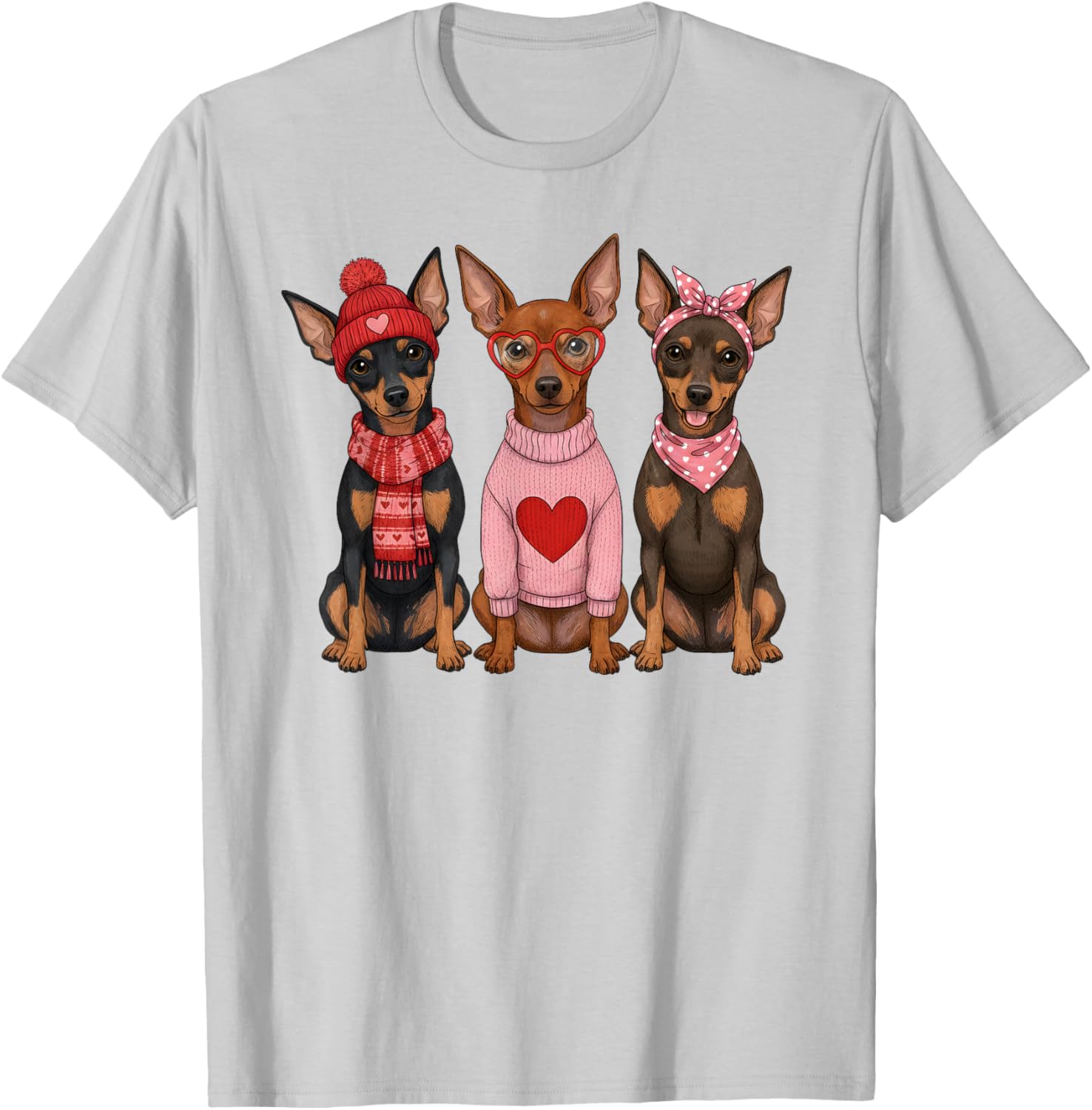 Cute Miniature Pinscher Valentine Min Pin Dog T-Shirt - T-Shirt | Ash