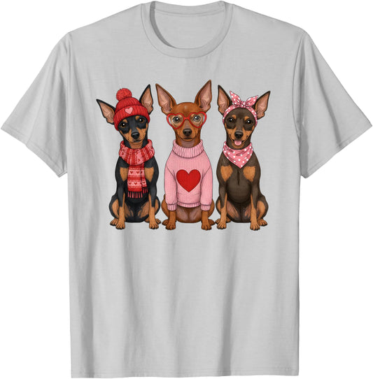 Cute Miniature Pinscher Valentine Min Pin Dog T-Shirt - T-Shirt | Ash