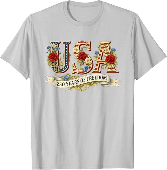 USA 250 Years of Freedom 1776 2026 America 250th Anniversary T-Shirt - T-Shirt | Ash