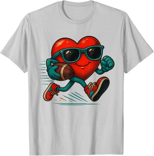 Valentines Day Football Funny Red Heart Love Boys Kids T-Shirt - T-Shirt | Ash