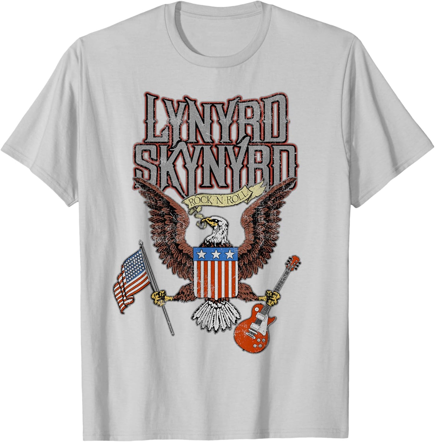 Lynyrd Skynyrd Eagle Guitar US Flag Classic Rock Biker Retro T-Shirt - T-Shirt | Ash