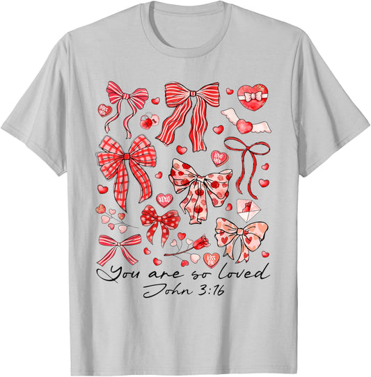 You are So Loved John 3:16 Christian Coquette Pink Bow T-Shirt - T-Shirt | Ash