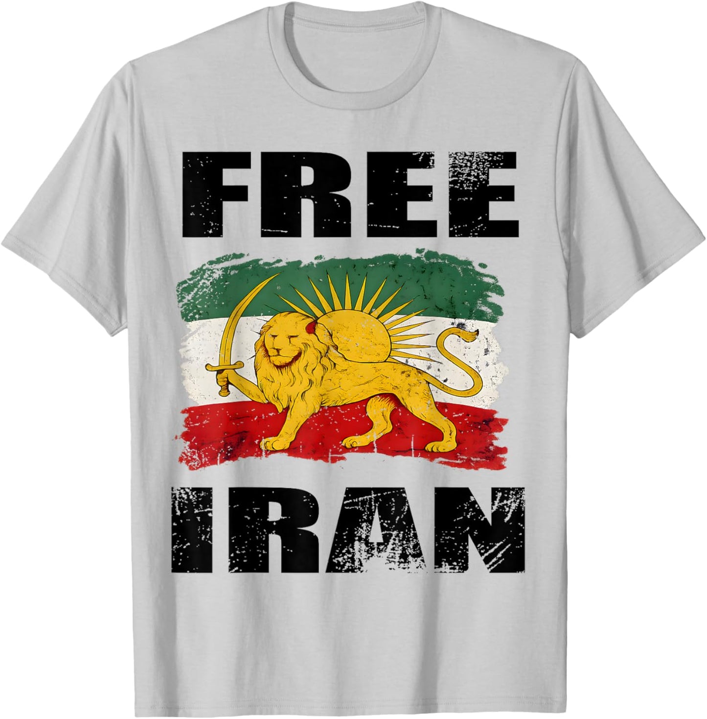 Free Iran Flag Lion Sun Persian Pride Iranian T-Shirt - T-Shirt | Ash