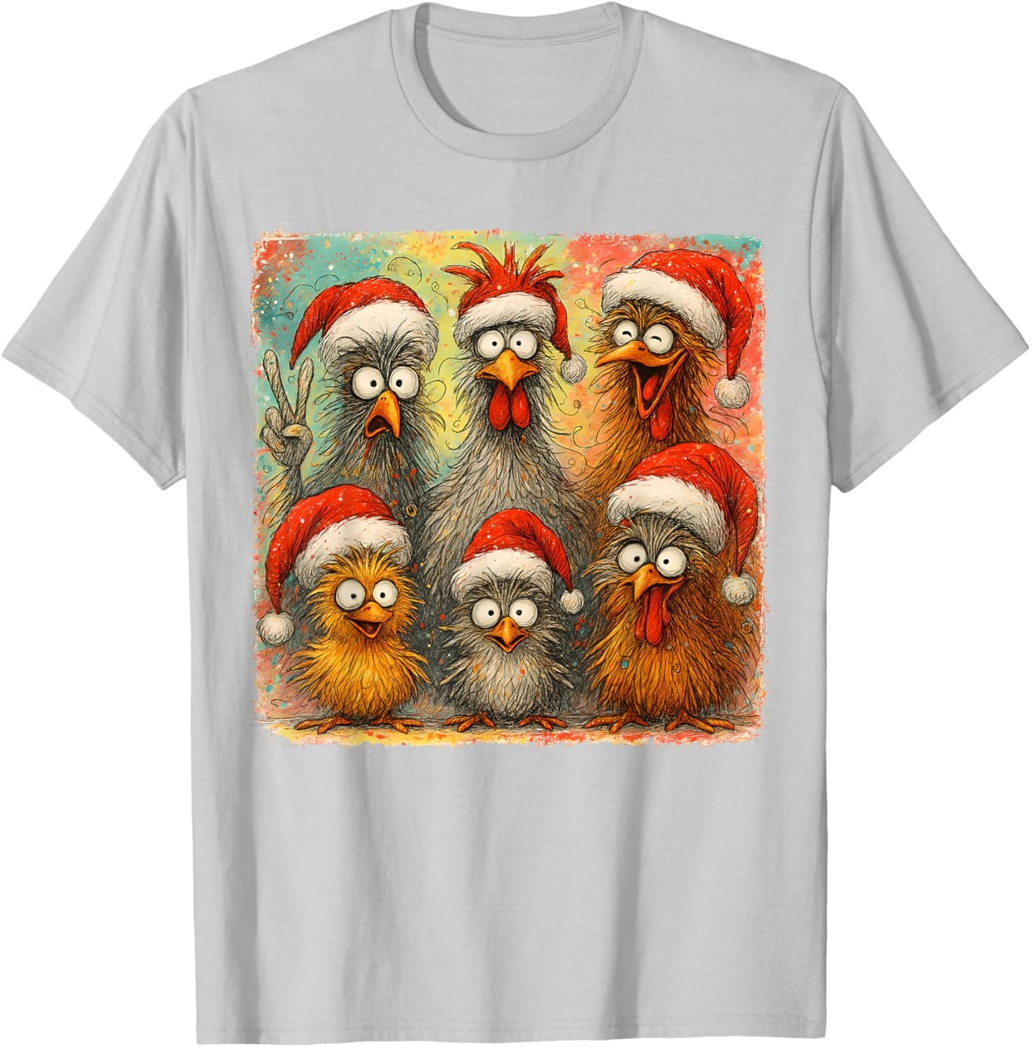 HUGvyn Christmas Santa Chicken Crazy Eagerlys Rooster Meme T-Shirt - T-Shirt | Ash