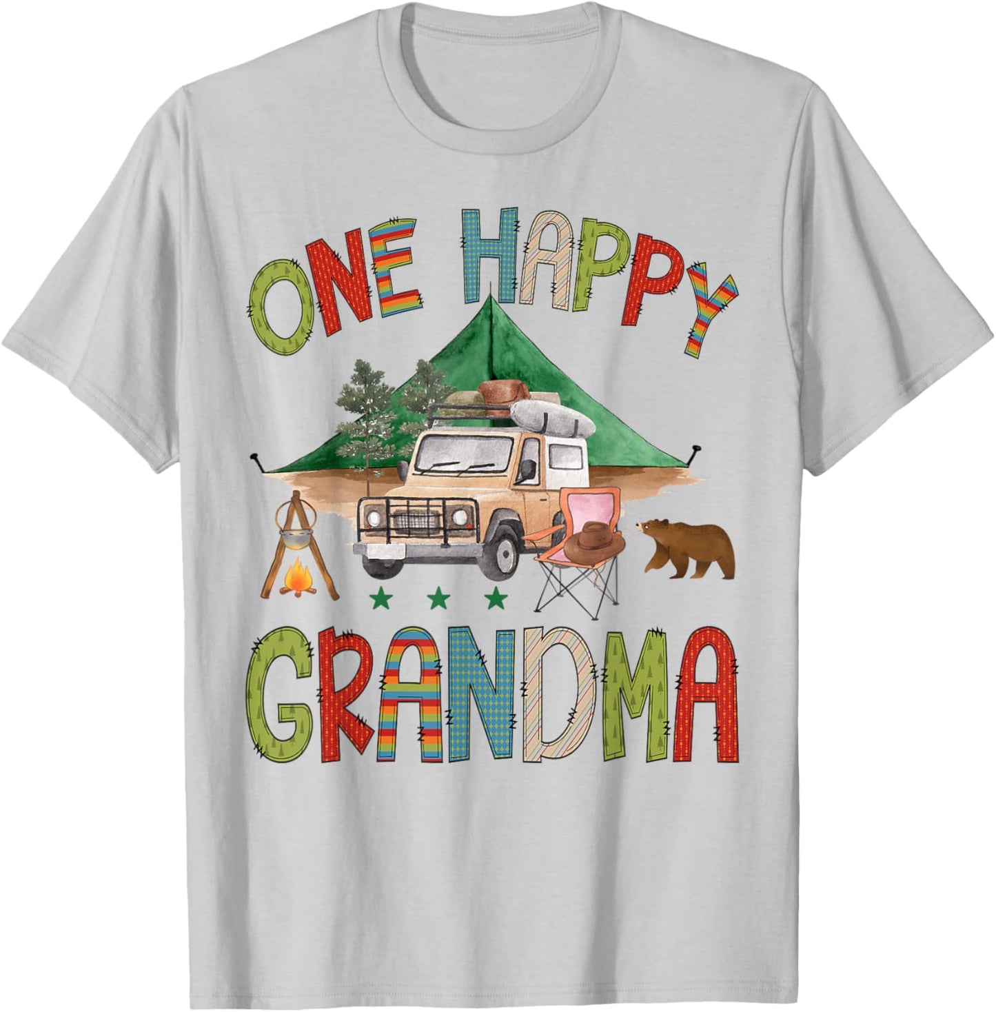 One Happy Grandma Camper 1st Birthday Boy Camping Bear T-Shirt - T-Shirt | Ash