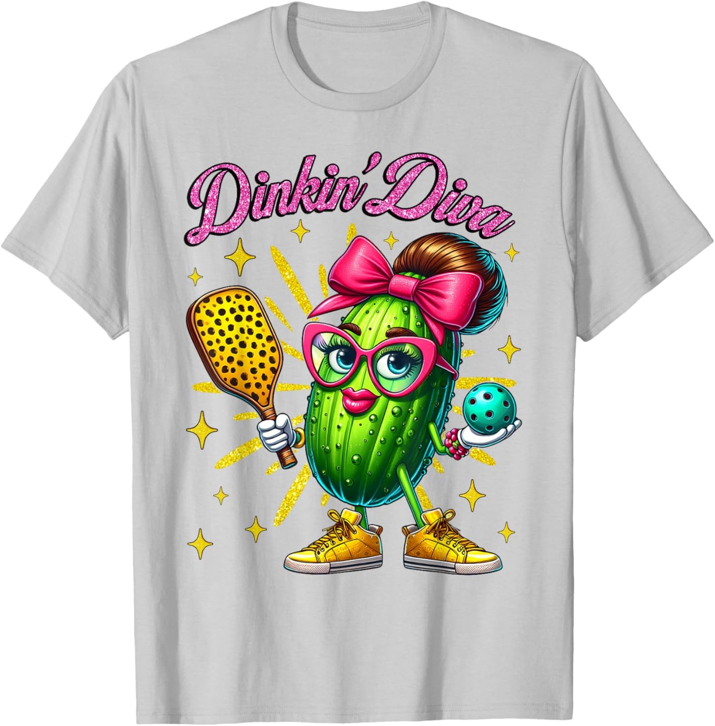 Dinkin’ Diva Funny Pickleball Player Cute Pickle Lovers T-Shirt - T-Shirt | Ash