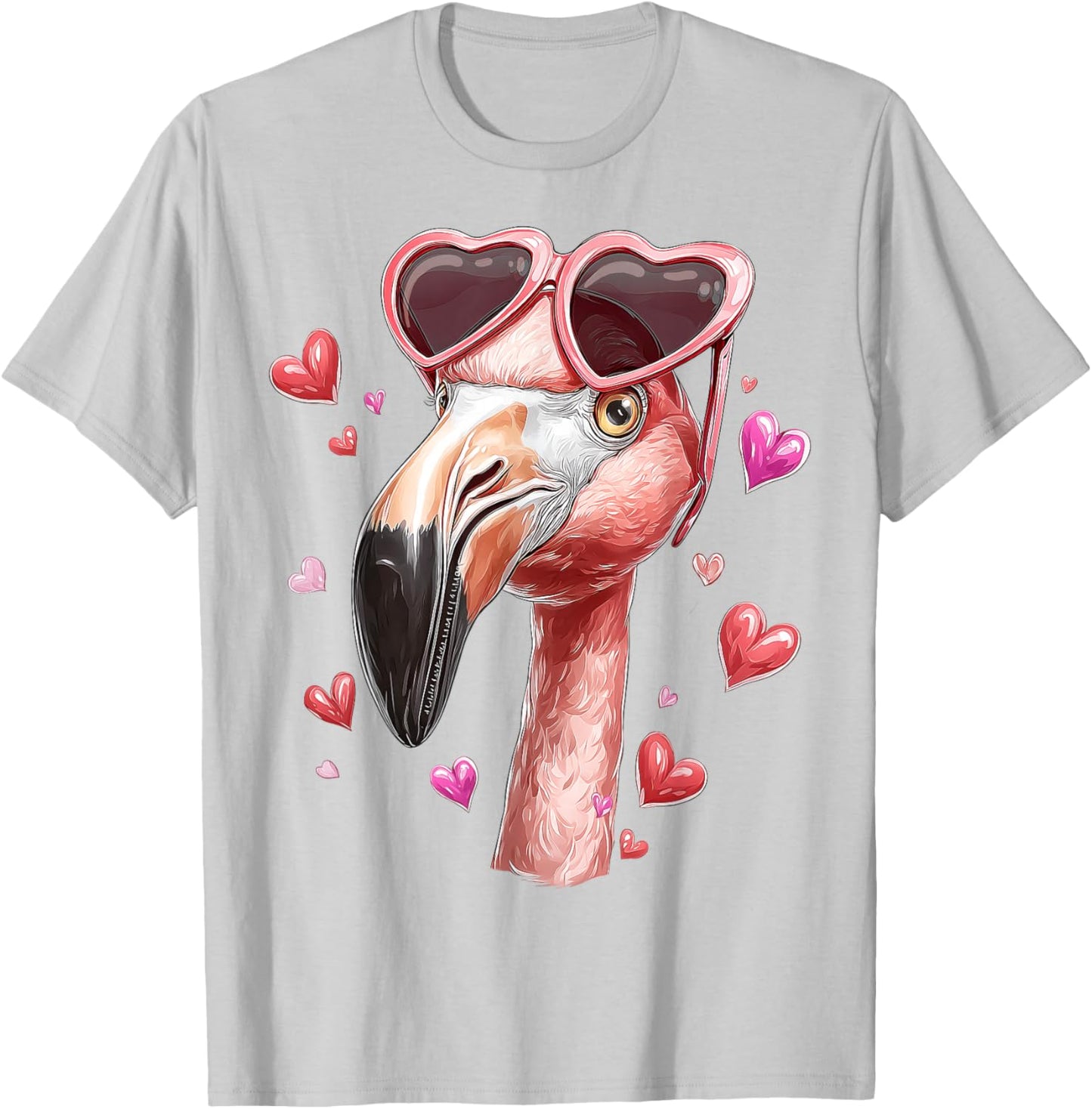 Flamingo Animal Valentine's Day Heart Sunglasses T-Shirt - T-Shirt | Ash