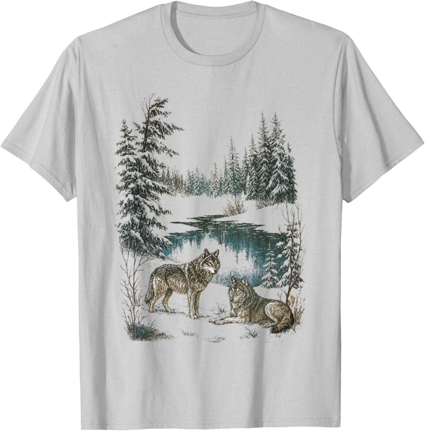 Retro Wolf 90s Forest Nature Vintage Wildlife Lovers Animal T-Shirt - T-Shirt | Ash