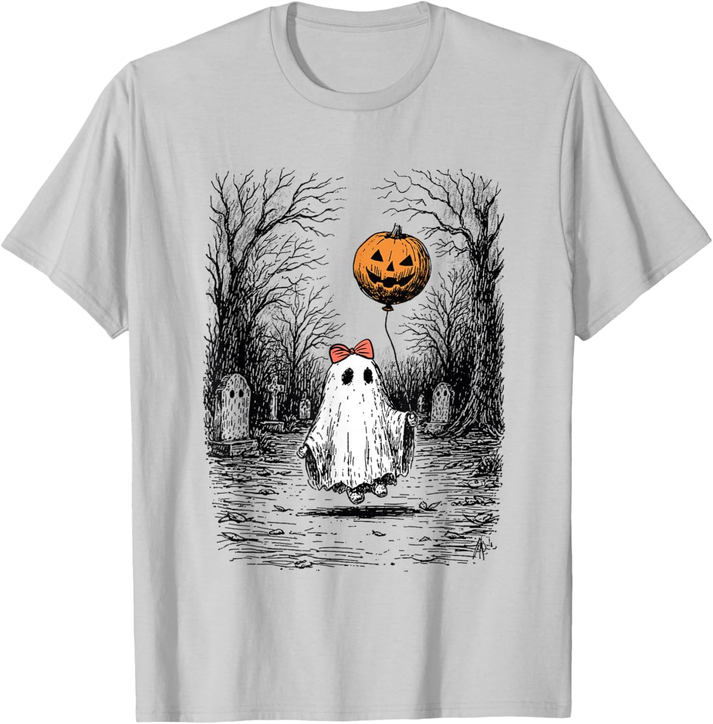 Horror Halloween Ghost Fall Pumpkin Spooky Season Women T-Shirt - T-Shirt | Ash