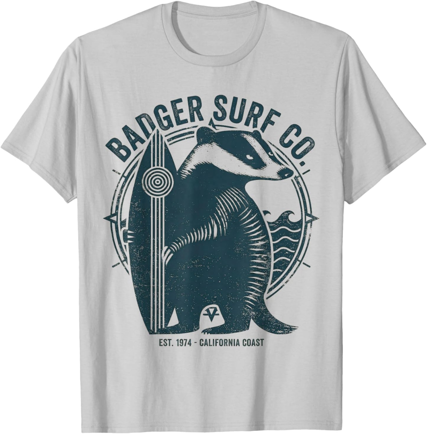Vintage Badger Surf Co Retro Surfing California Art T-Shirt - T-Shirt | Ash