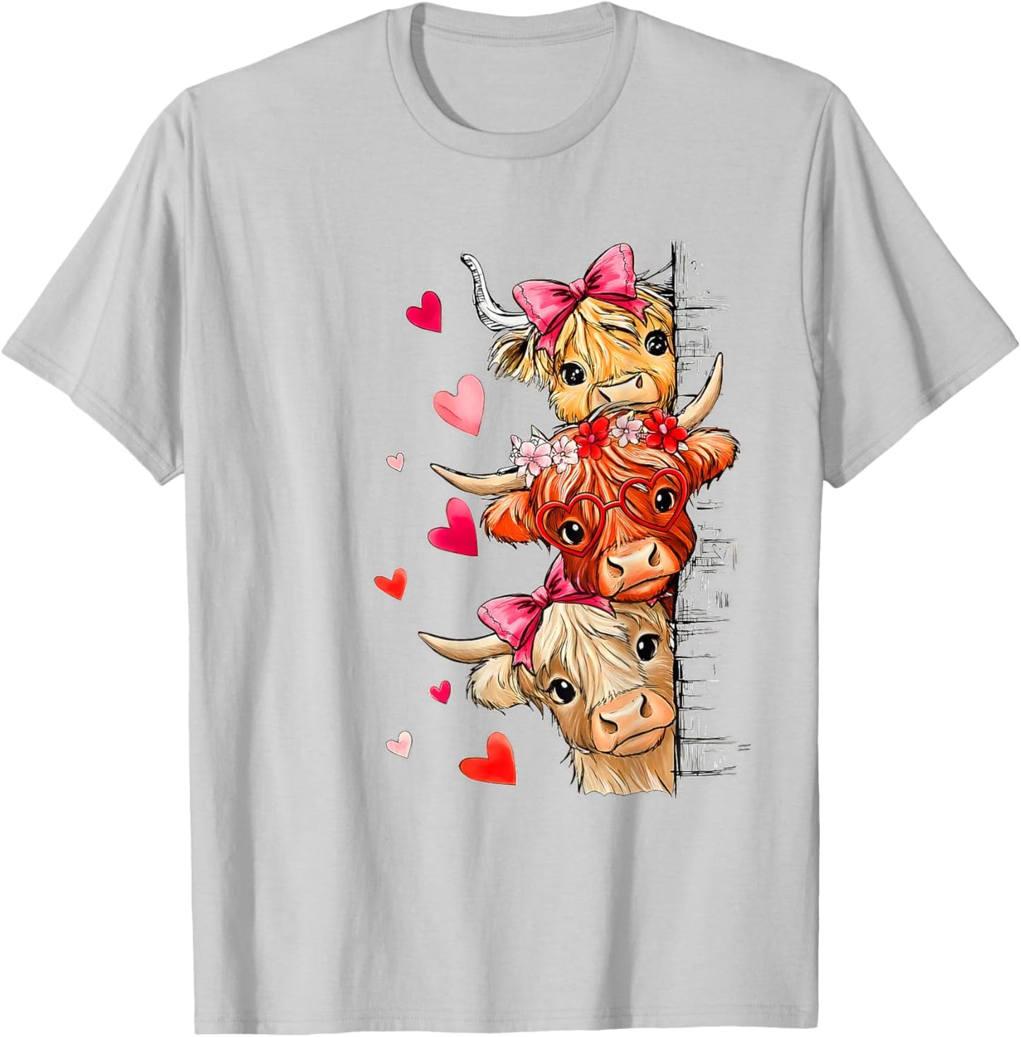 Valentine Highland Cow T-Shirt - T-Shirt | Ash