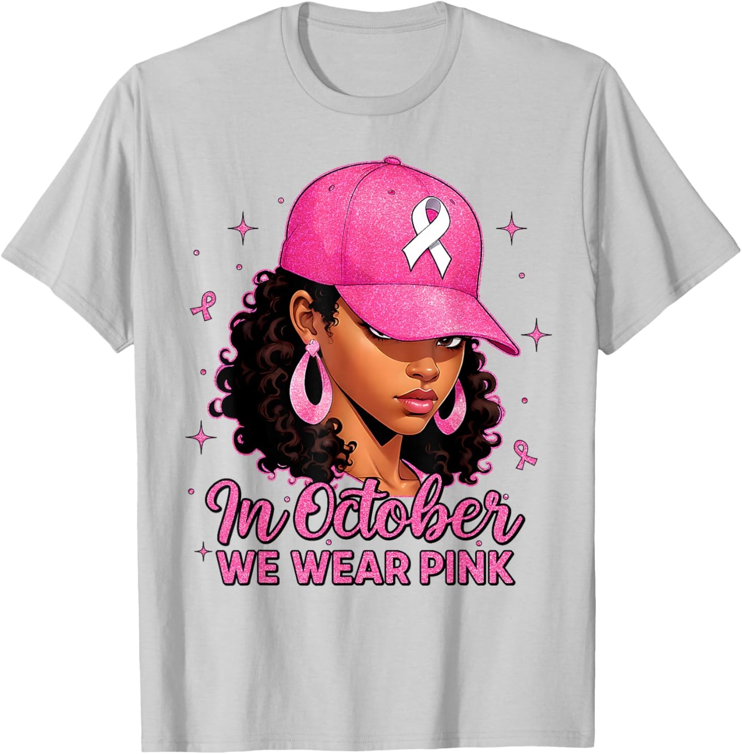 in October We Wear Pink Black Women Breast Cancer Awareness T-Shirt - T-Shirt | Ash