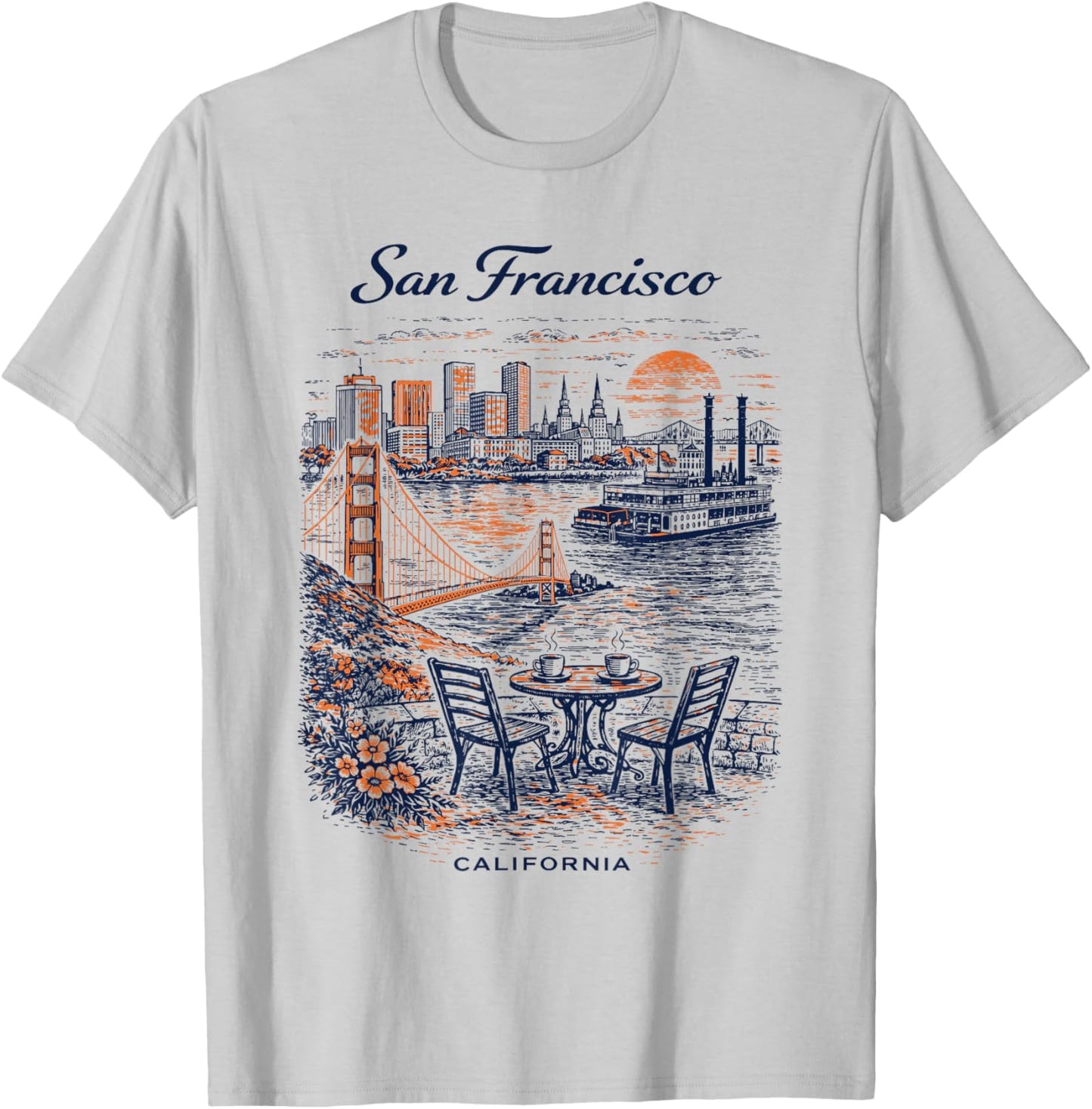 San Francisco Vintage Travel Scenic Illustration T-Shirt - T-Shirt | Ash