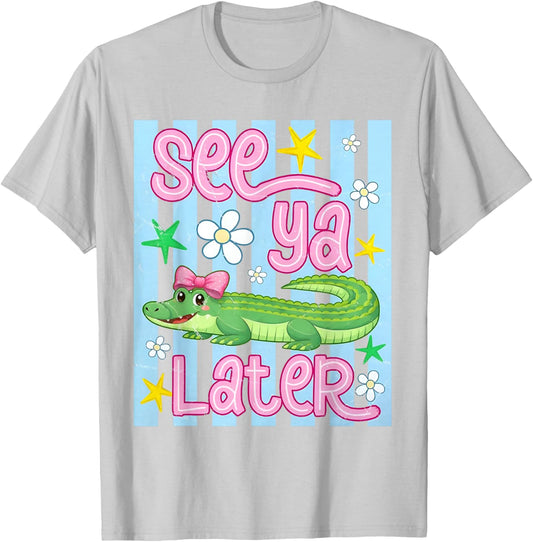 See Ya Later Alligator Stripes Gator Last Day of School T-Shirt - T-Shirt | Ash