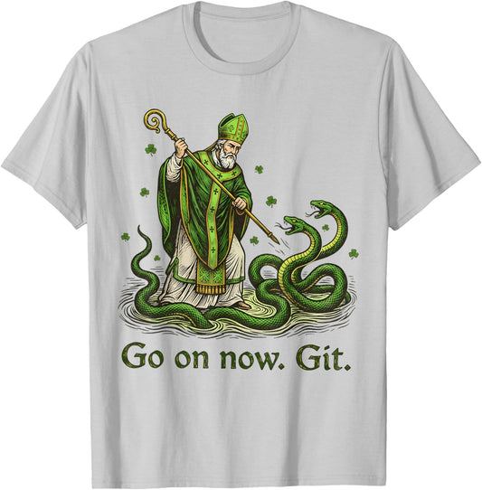 Go On Now Git St Patricks Day Irish Funny Saint Patrick T-Shirt - T-Shirt | Ash