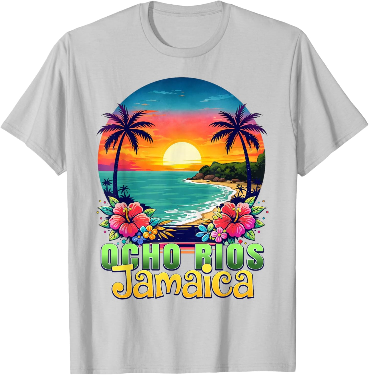 Ocho Rios Jamaica Beach Tropical Sunset Summer Vacation T-Shirt - T-Shirt | Ash