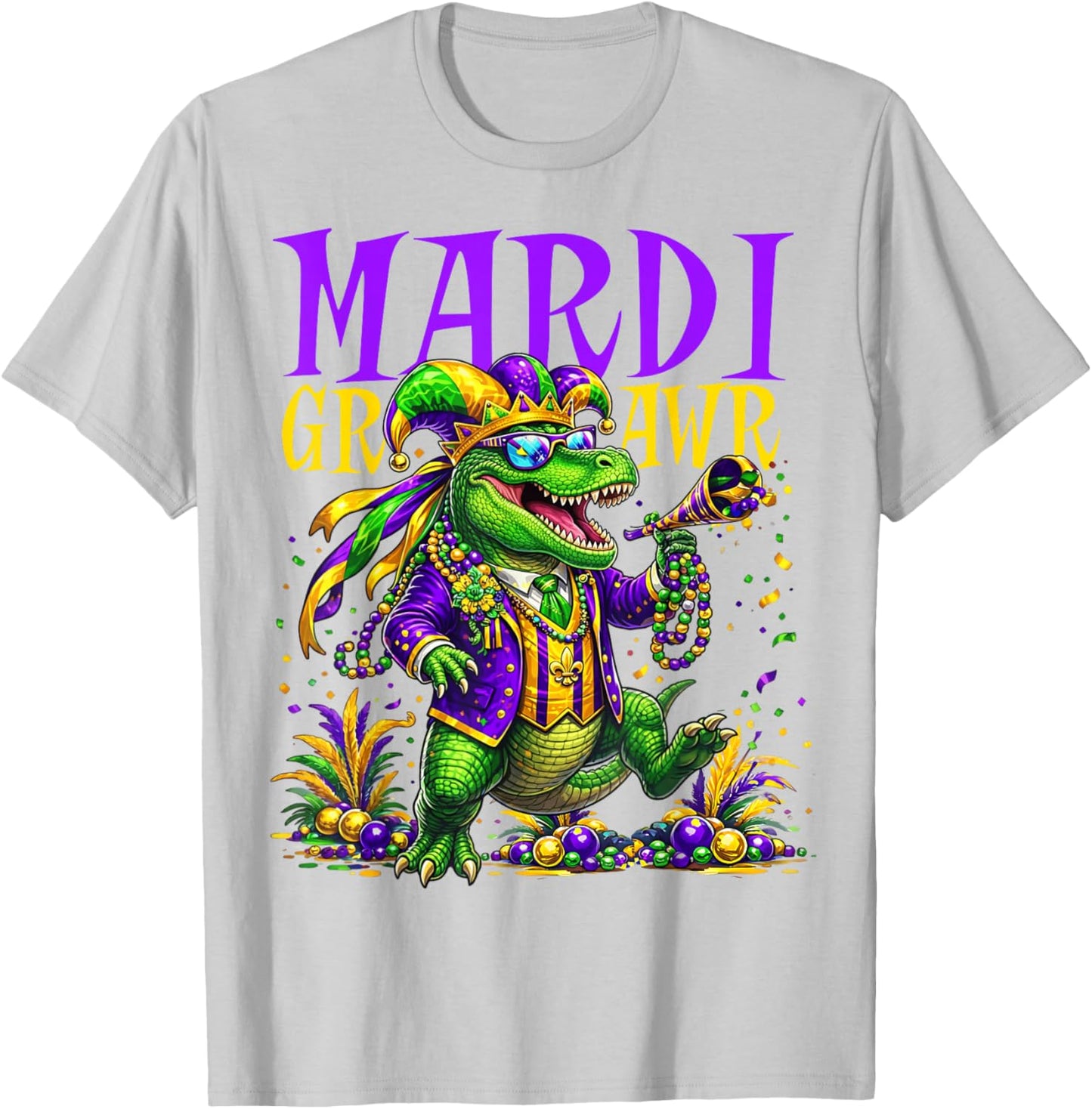 Mardi Gras Dinosaur Let The Shenanigans Begin Mardi Gras T-Shirt - T-Shirt | Ash