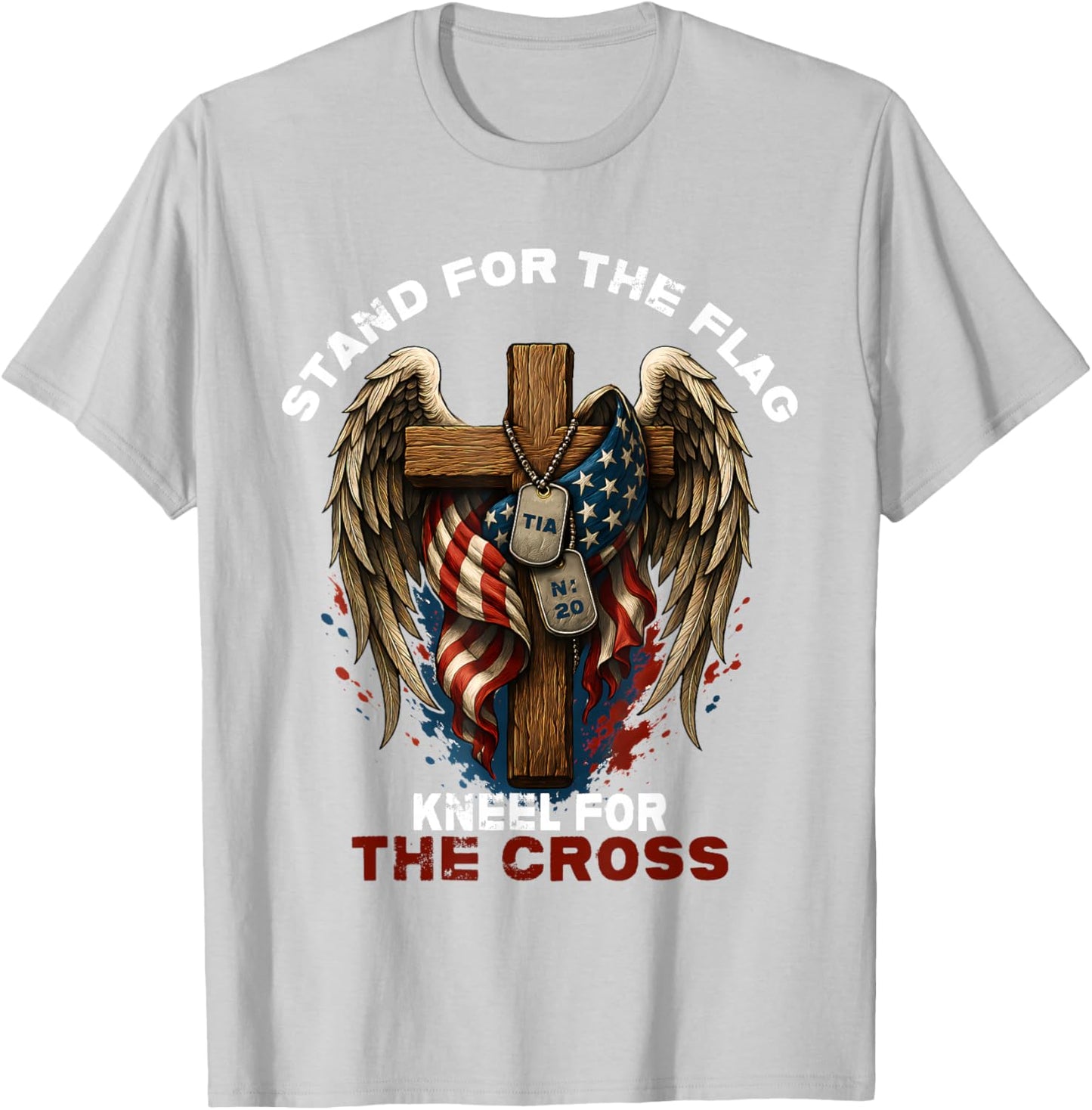 Stand for The Flag Kneel for The Cross T-Shirt - T-Shirt | Ash