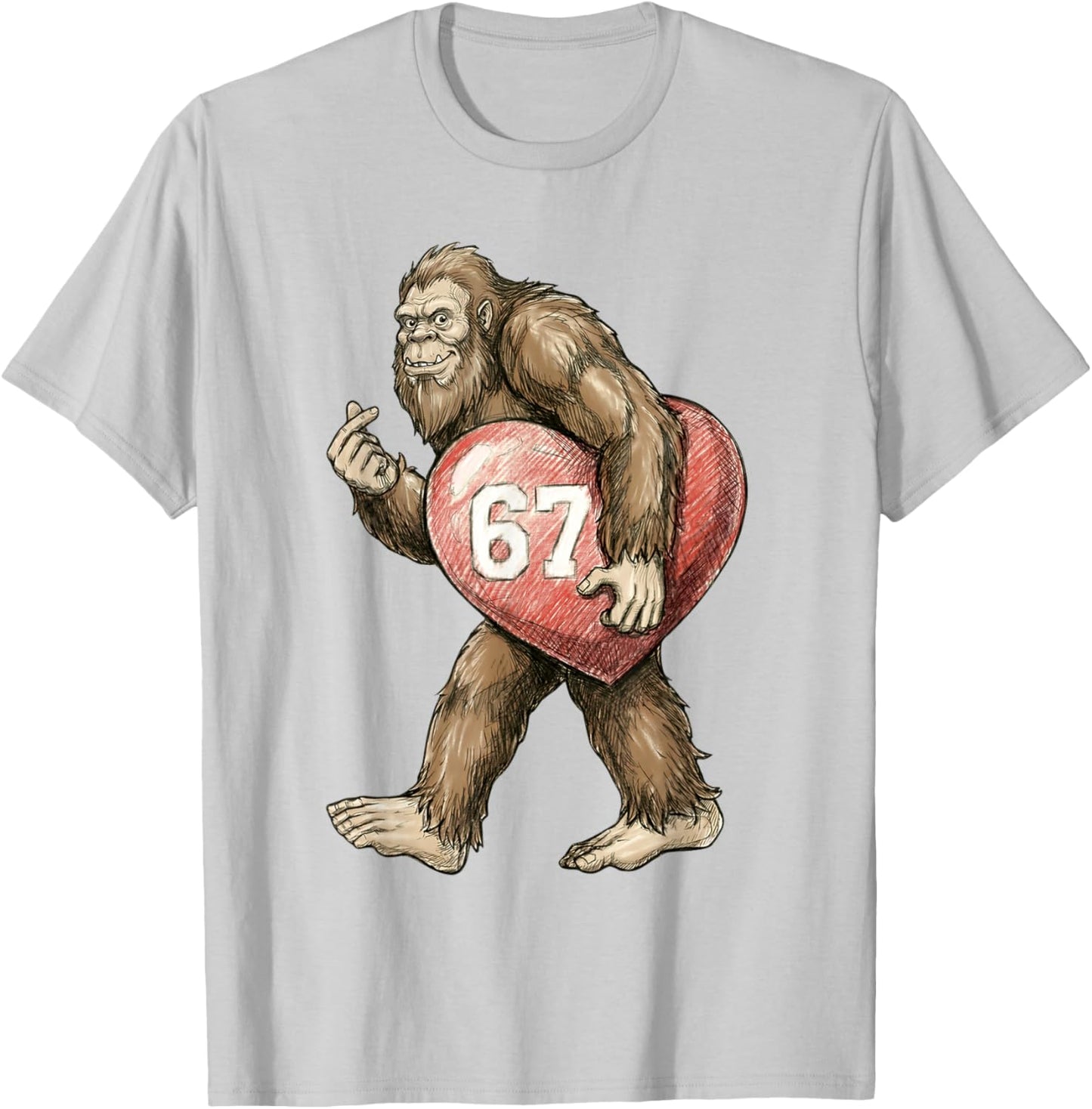 Valentine’s Day Bigfoot 67 Meme Funny Six Seven 67 Valentine T-Shirt - T-Shirt | Ash