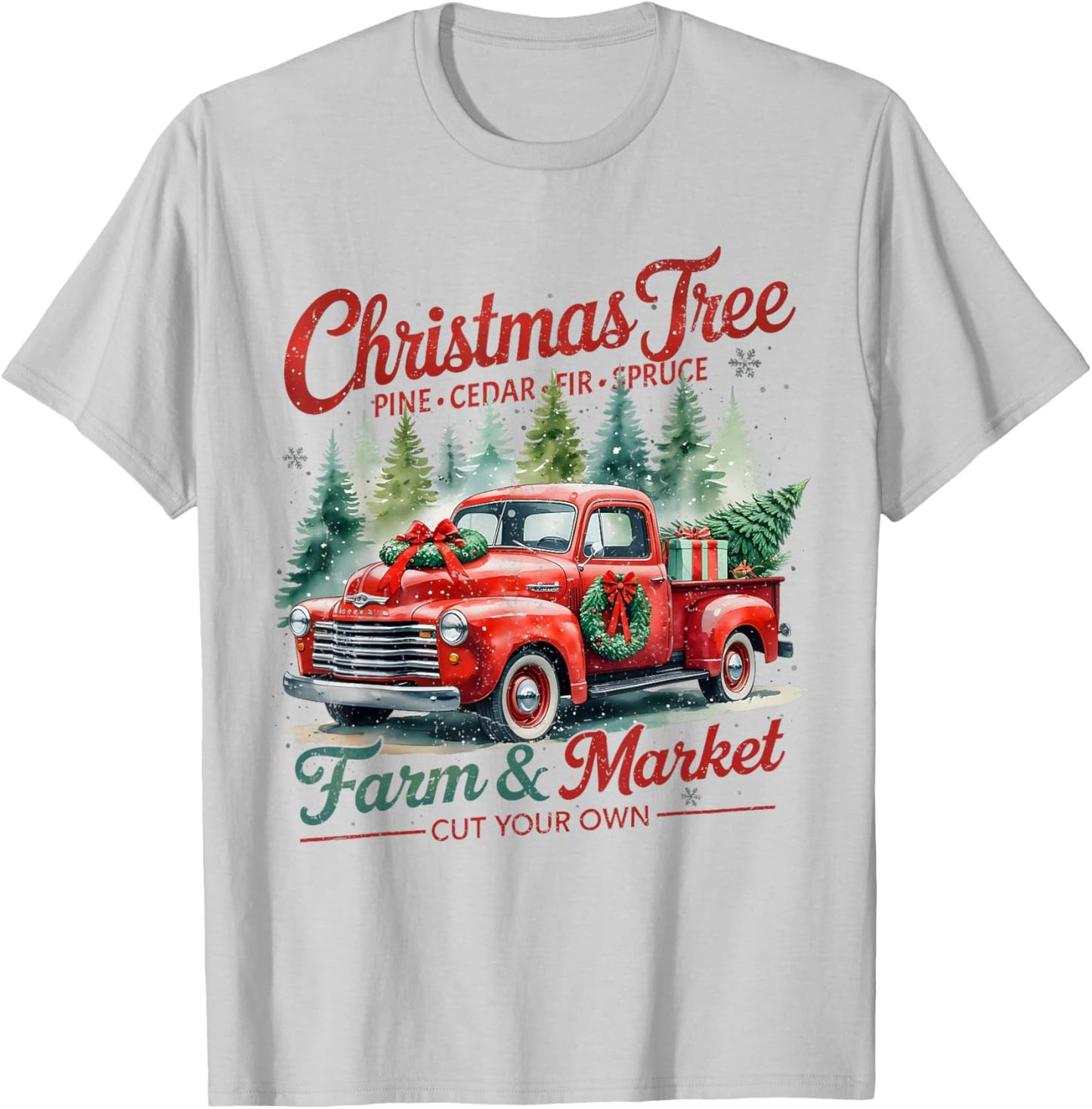 Christmas Tree Farm Red Truck Holiday Vintage T-Shirt - T-Shirt | Ash