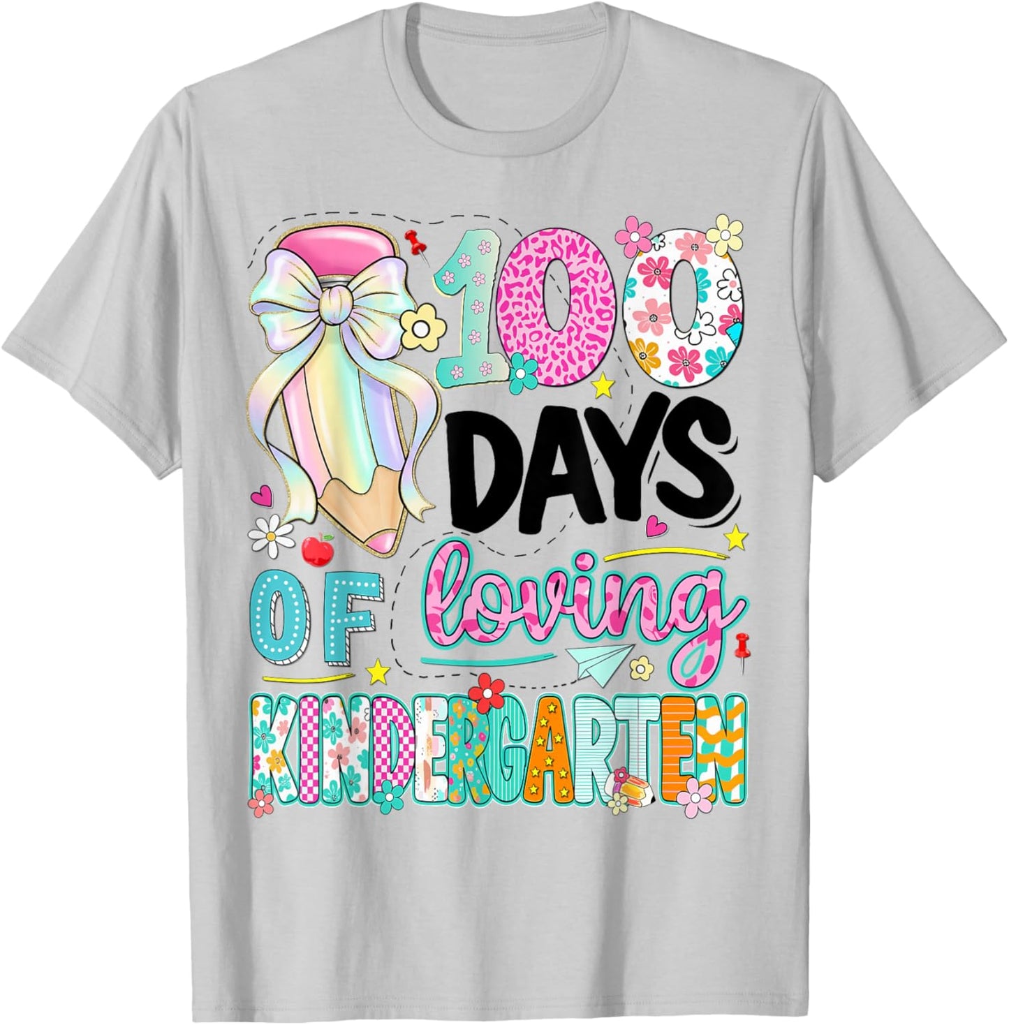 100th Day of School Kids Girls Kindergarten Teachers T-Shirt - T-Shirt | Ash