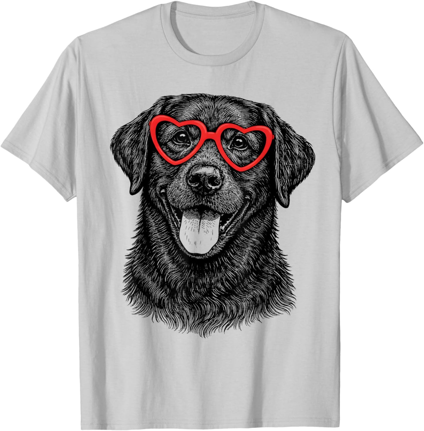 Funny Labrador Retriever Face Heart Glasses Dog Valentines T-Shirt - T-Shirt | Ash