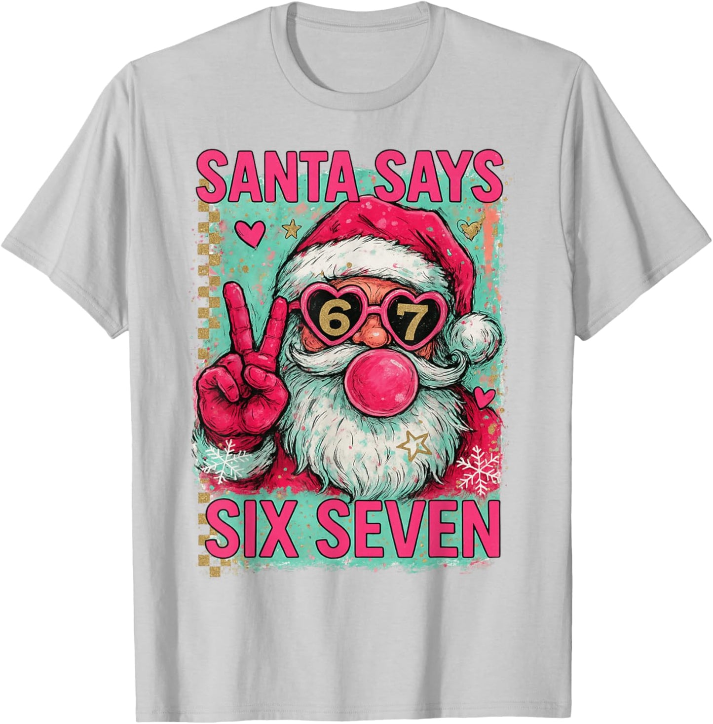 HUGvyn Christmas Santa Six Seven 6 7 Meme Santa Handwrite T-Shirt - T-Shirt | Ash